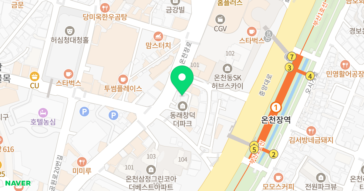 동래 창덕더파크 위치 지도 - 부산광역시 동래구 온천장로 110-1