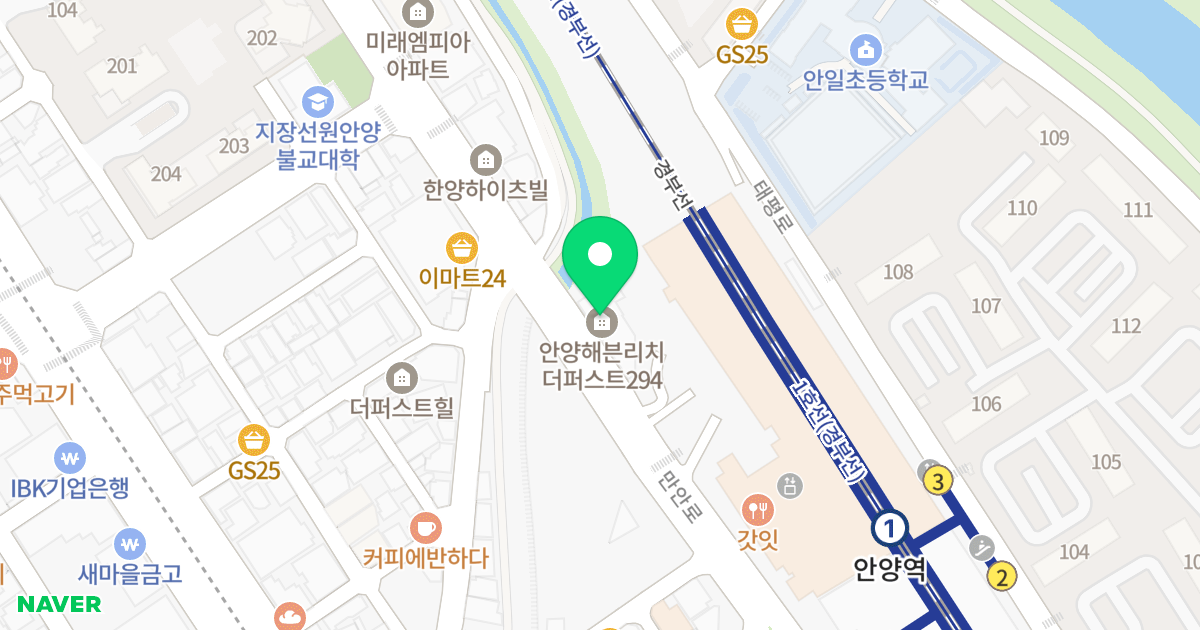 헤븐리치 더 퍼스트 294 위치 지도 - 경기도 안양시 만안구 만안로 254