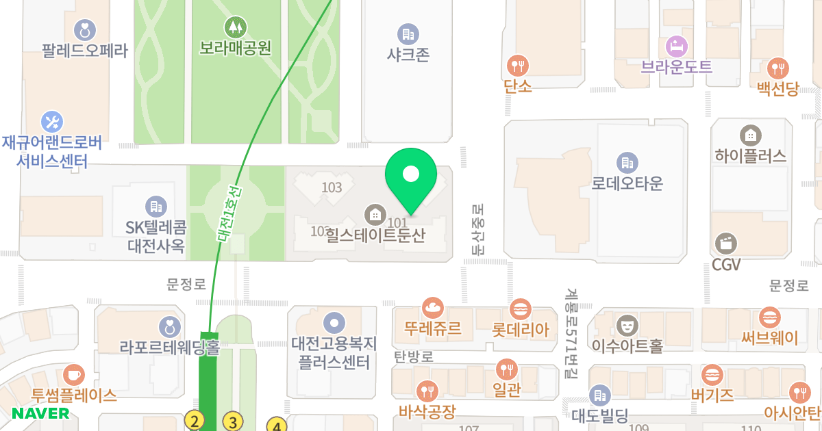 힐스테이트둔산 위치 지도 - 대전광역시 서구 탄방동 591