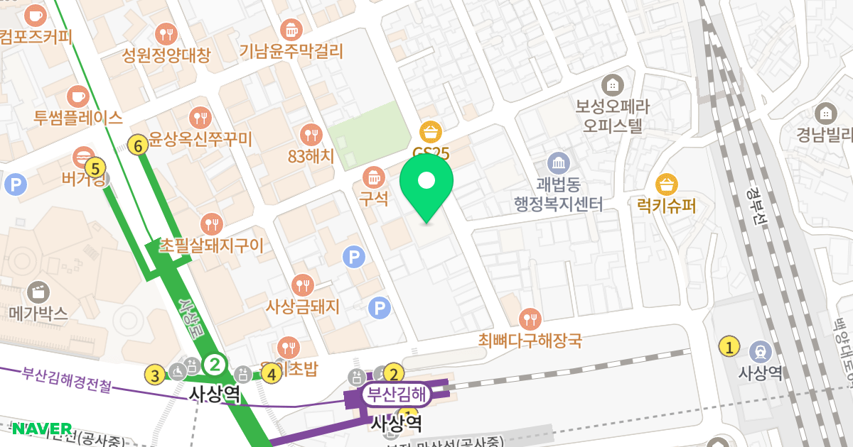 부산시 희망더함 예서두레라움(사상역) 위치 지도 - 부산광역시 사상구 괘법동 544-28