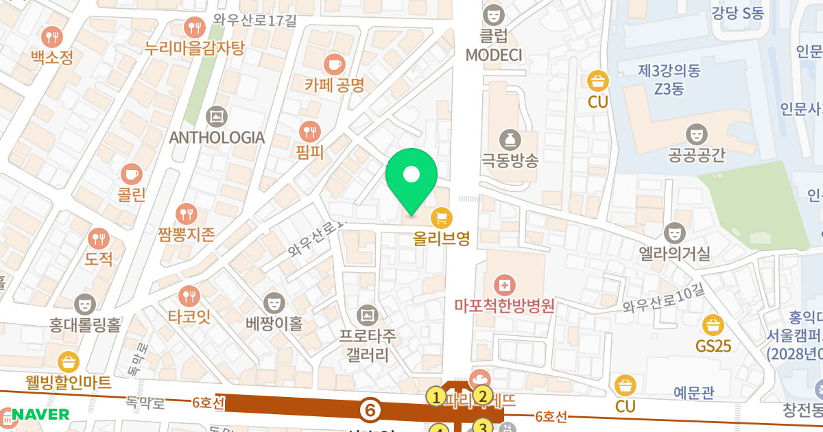 상수 아뜨리에 위치 지도 - 서울특별시 마포구 와우산로 49