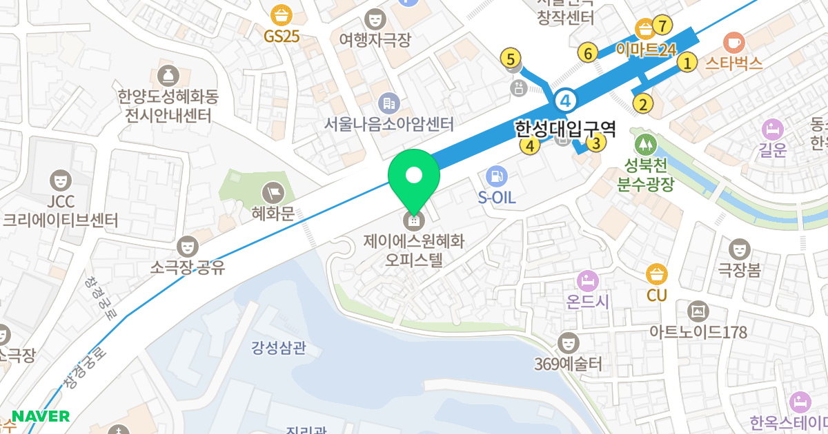 제이에스원-혜화 위치 지도 - 서울특별시 성북구 창경궁로 318