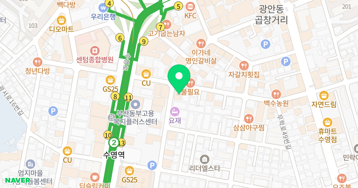 흑석사랑채 위치 지도 - 부산광역시 수영구 무학로9번길 100
