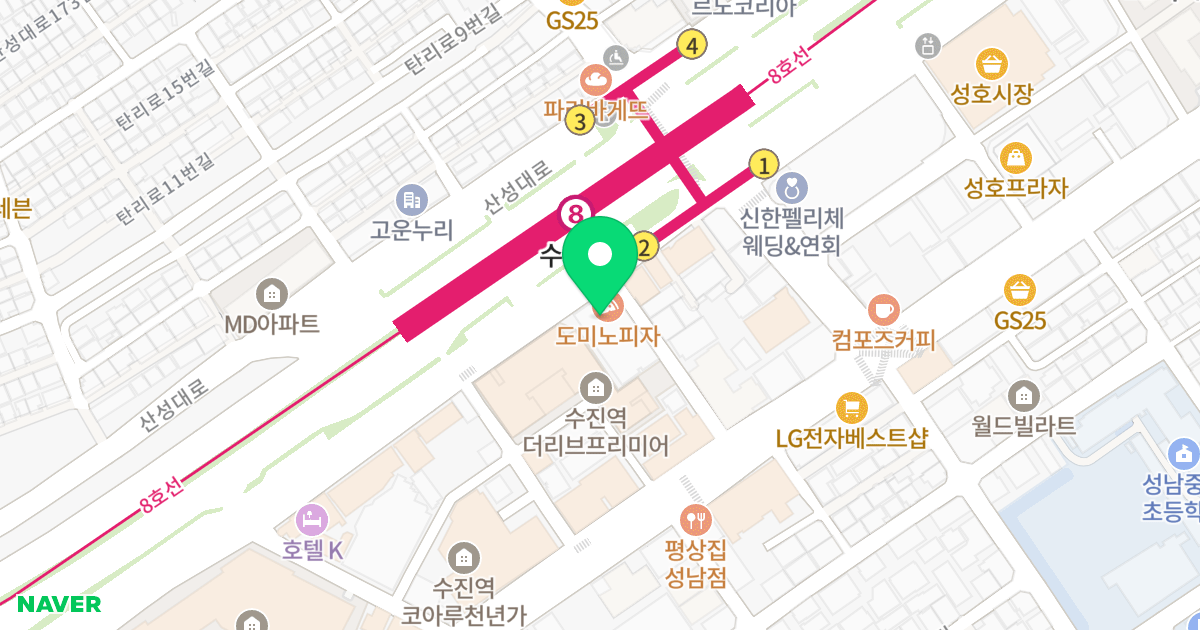 영건센스빌 위치 지도 - 경기도 성남시 중원구 산성대로 198