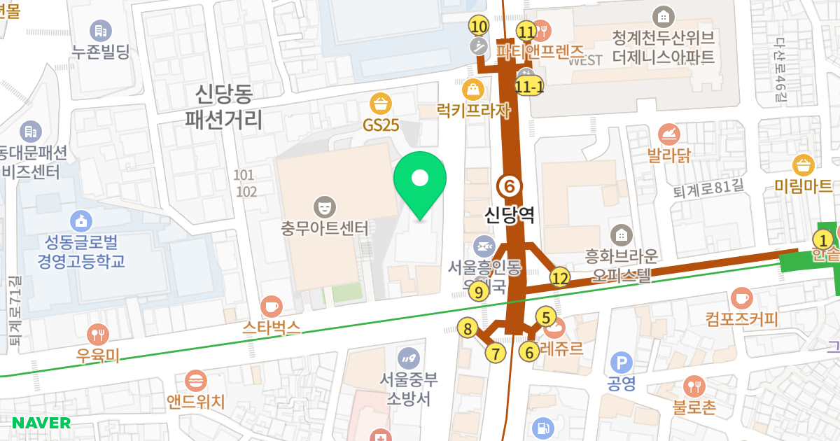 동대문 와이즈 캐슬 위치 지도 - 서울특별시 중구 퇴계로75길 7