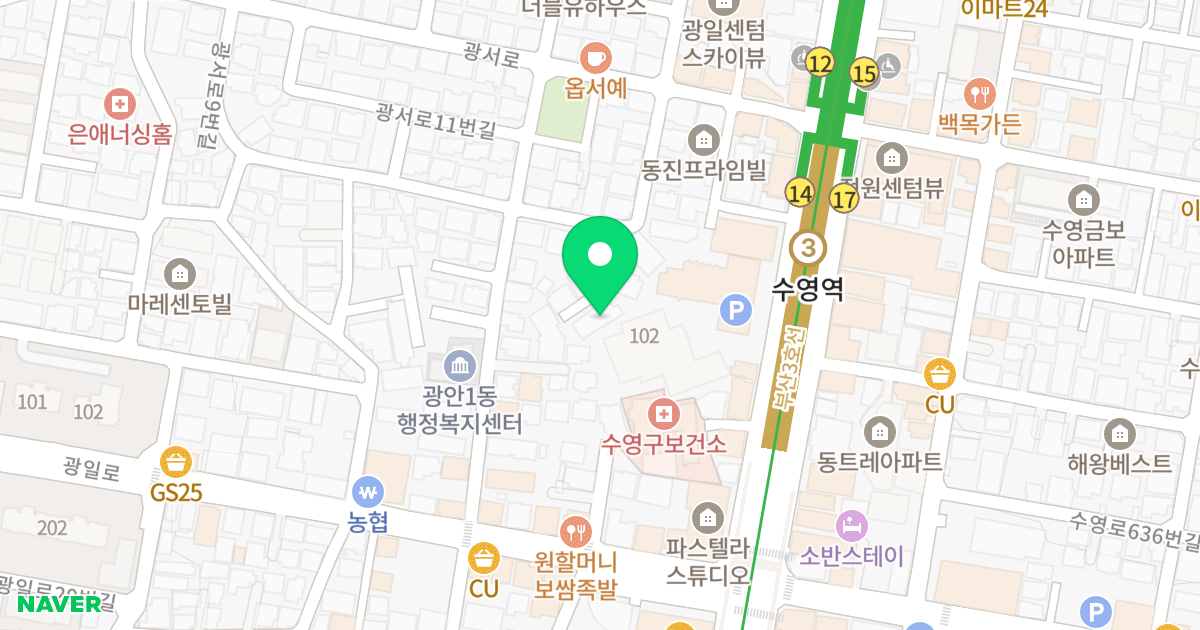 힐링 휴 위치 지도 - 부산광역시 수영구 광서로9번길 15-7