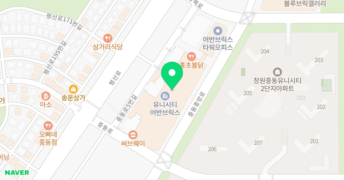 어반브릭스 위치 지도 - 경상남도 창원시 의창구 중동중앙로 47