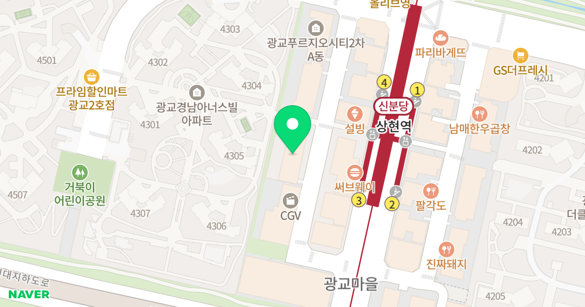 광교2차 푸르지오시티 B동 위치 지도 - 경기도 용인시 수지구 광교중앙로295번길 13