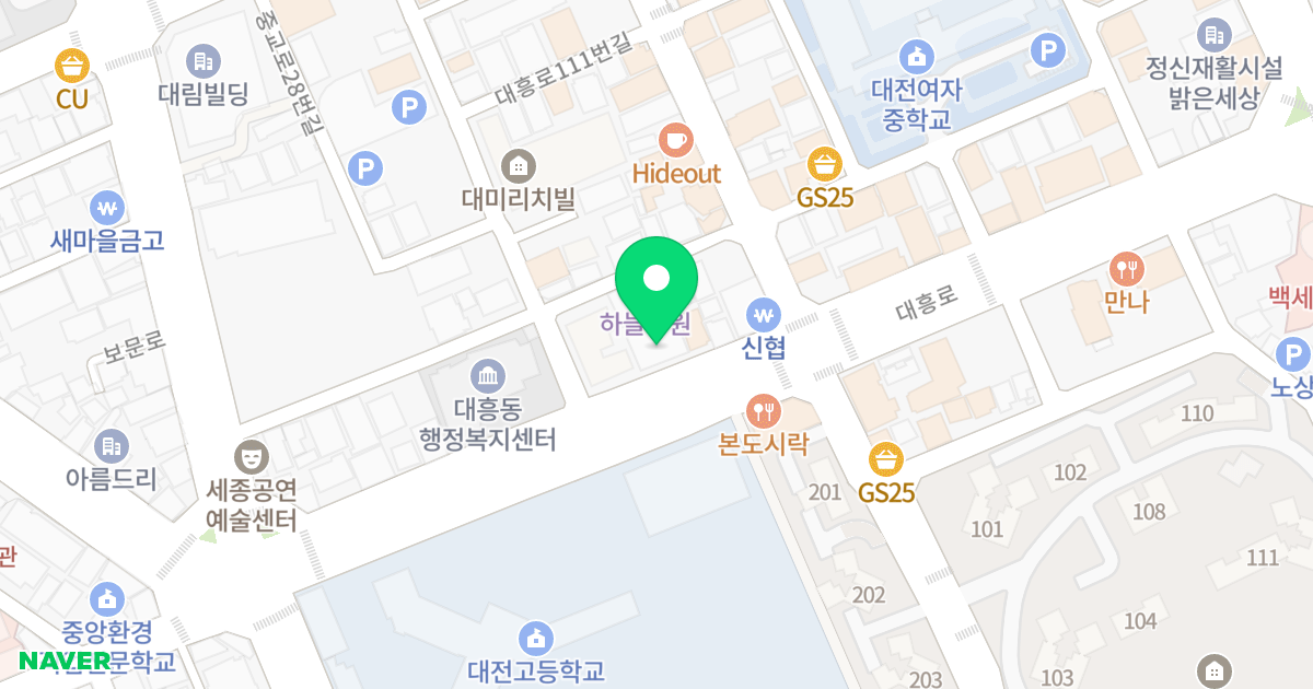대흥탑스빌 위치 지도 - 대전광역시 중구 대흥로 115