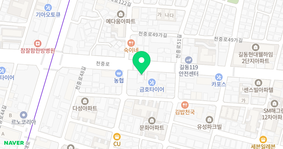 더힐스빌 위치 지도 - 서울특별시 강동구 천중로 208