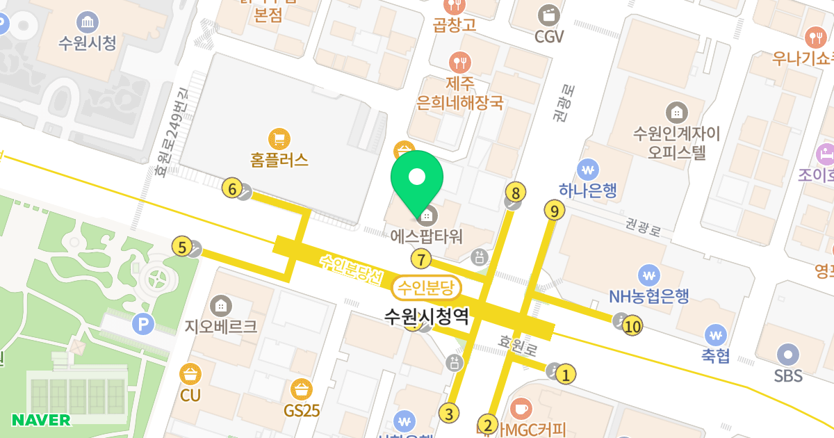 에스팝타워 위치 지도 - 경기도 수원시 팔달구 효원로 269