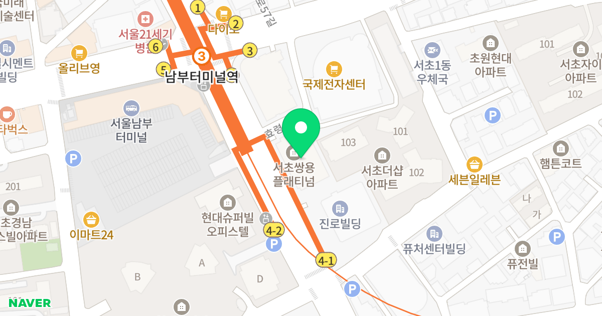 서초쌍용플래티넘 위치 지도 - 서울특별시 서초구 서초중앙로 18