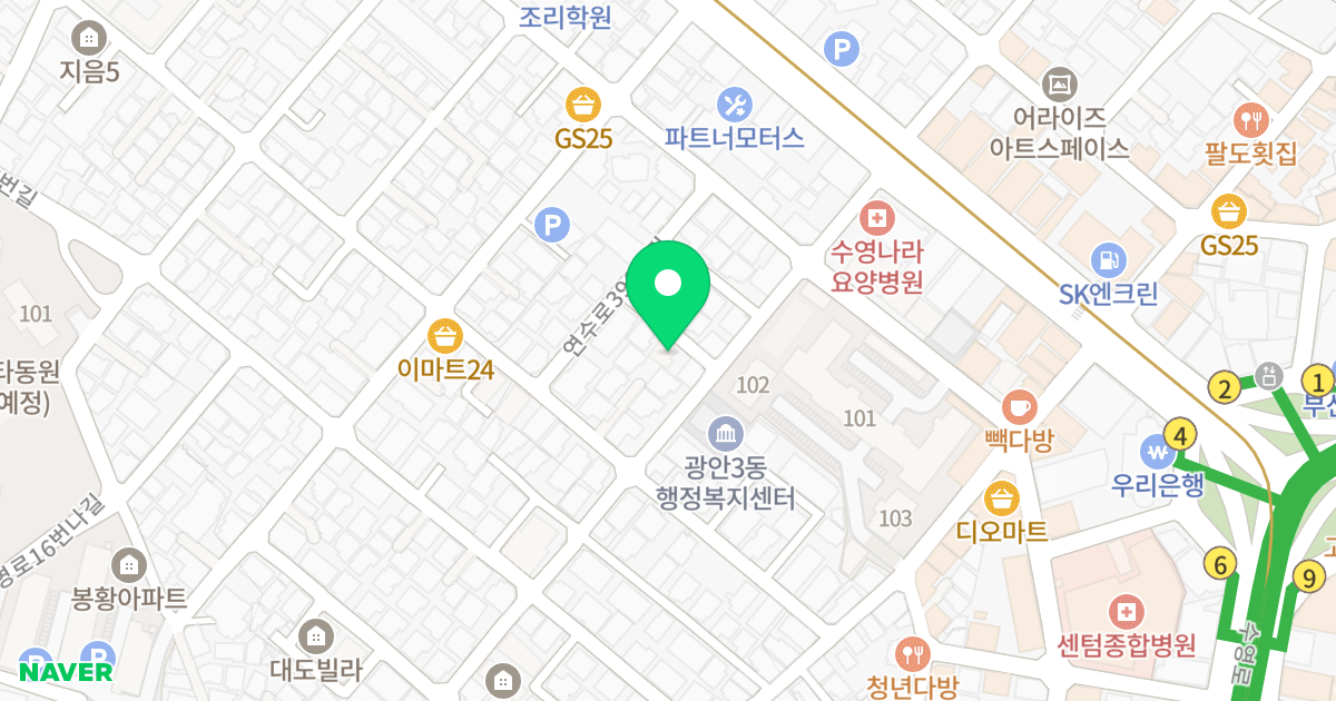 더헤즈 위치 지도 - 부산광역시 수영구 연수로396번길 13-8