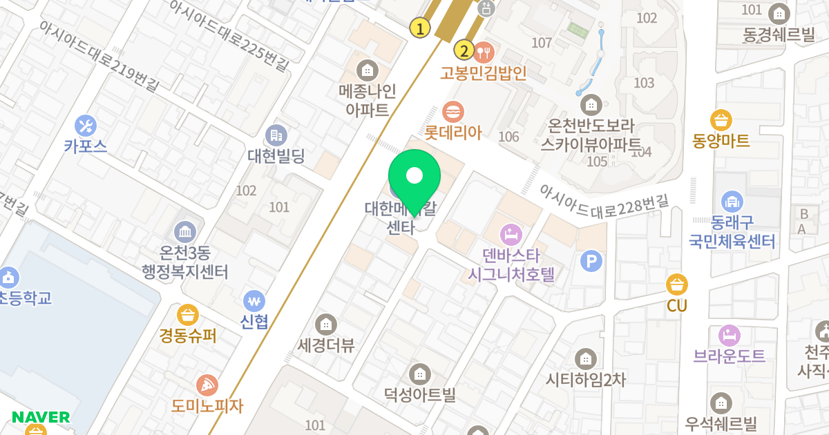 온천 더휴 위치 지도 - 부산광역시 동래구 아시아드대로220번길 7