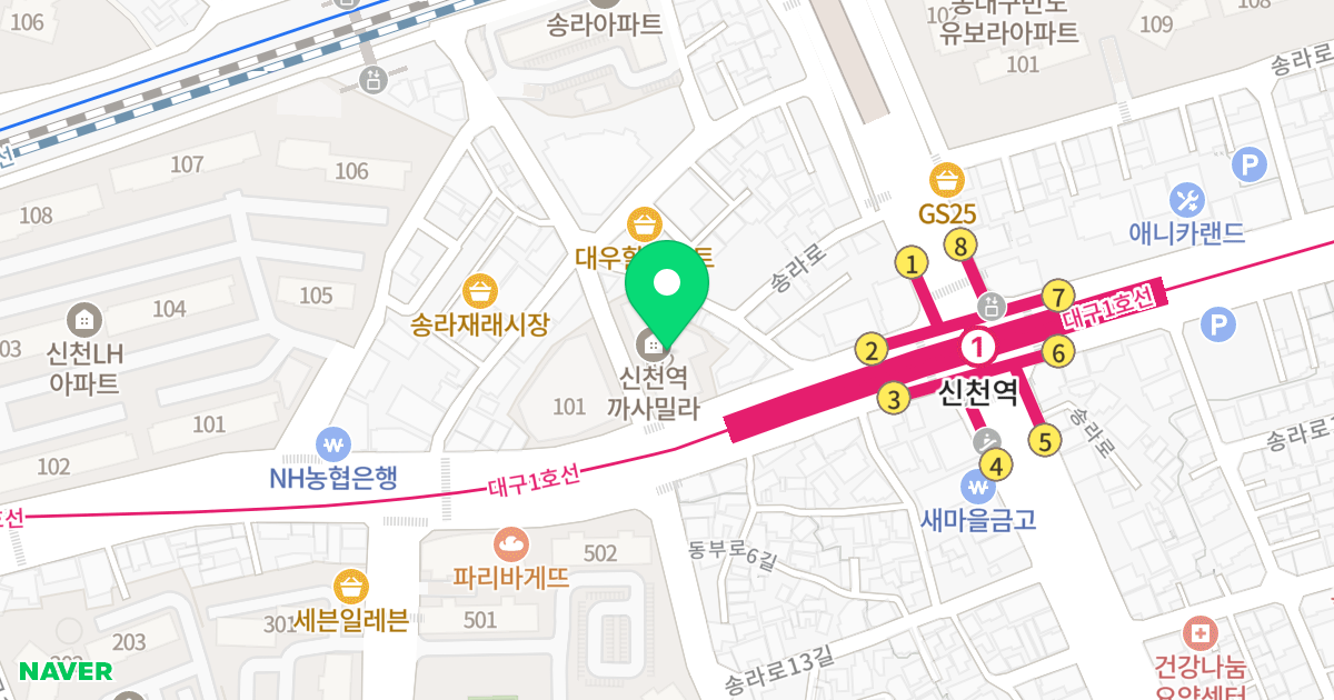 신천역 까사밀라 102동 위치 지도 - 대구광역시 동구 동부로 33
