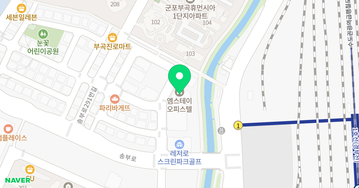 엠스테이빌딩 위치 지도 - 경기도 군포시 송부로291번안길 3-35