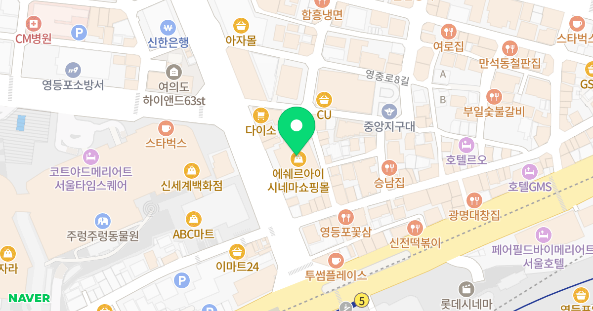 에쉐르아이 시네마 쇼핑몰 위치 지도 - 서울특별시 영등포구 영중로 12