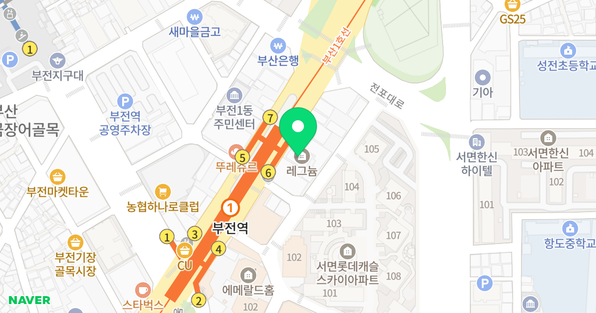 레그늄오피스텔 위치 지도 - 부산광역시 부산진구 중앙대로 800