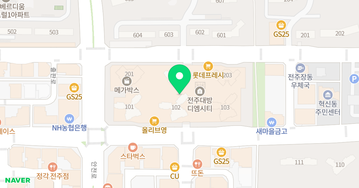 대방 디엠시티 위치 지도 - 전북특별자치도 전주시 덕진구 기지로 77