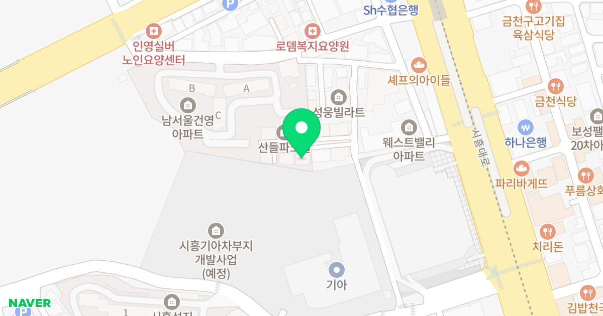 산들파크빌7 위치 지도 - 서울특별시 금천구 시흥대로57길 19-31