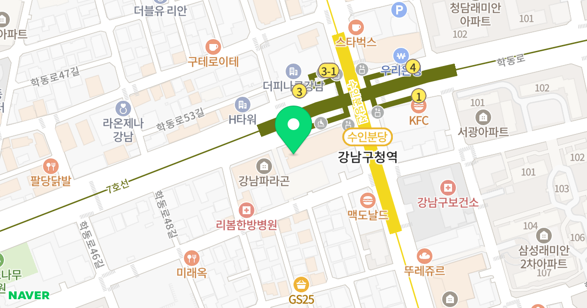 강남구청역 에스케이 허브 블루 위치 지도 - 서울특별시 강남구 학동로 342