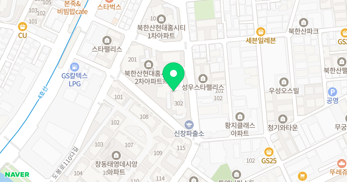 북한산현대홈시티 위치 지도 - 서울특별시 도봉구 도봉로104길 49-21