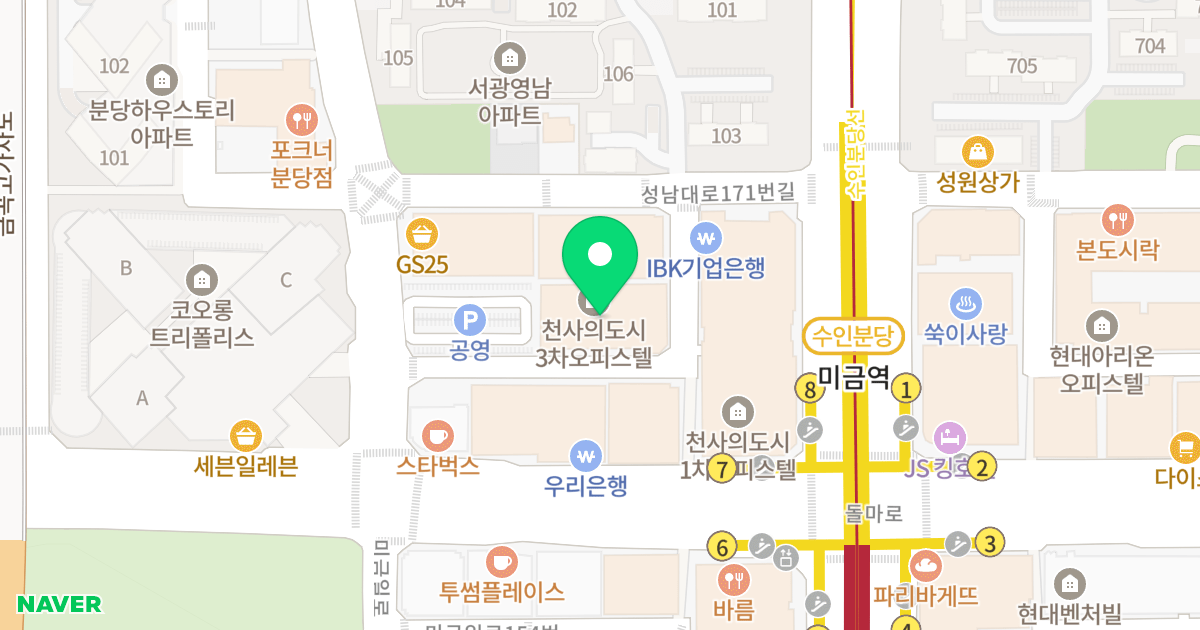 천사의도시Ⅲ오피스텔 위치 지도 - 경기도 성남시 분당구 정자일로6번길 13