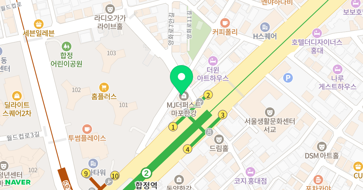 엠제이 더퍼스트 마포한강 위치 지도 - 서울특별시 마포구 양화로7길 3