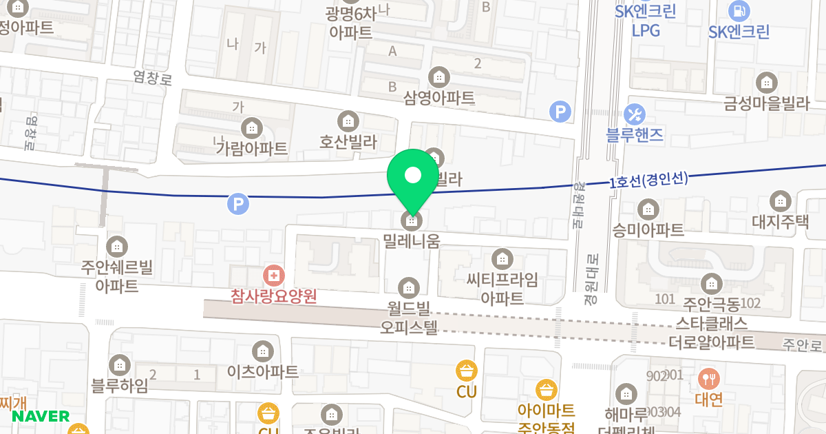 밀레니움 위치 지도 - 인천광역시 미추홀구 경원대로 911-38