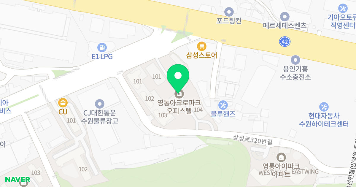 수원영통 아크로파크 위치 지도 - 경기도 수원시 영통구 삼성로320번길 35