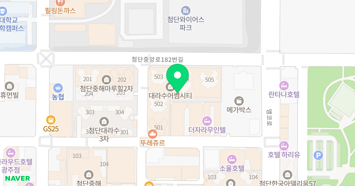 첨단 대라수 어썸시티 위치 지도 - 광주광역시 광산구 첨단중앙로182번길 90