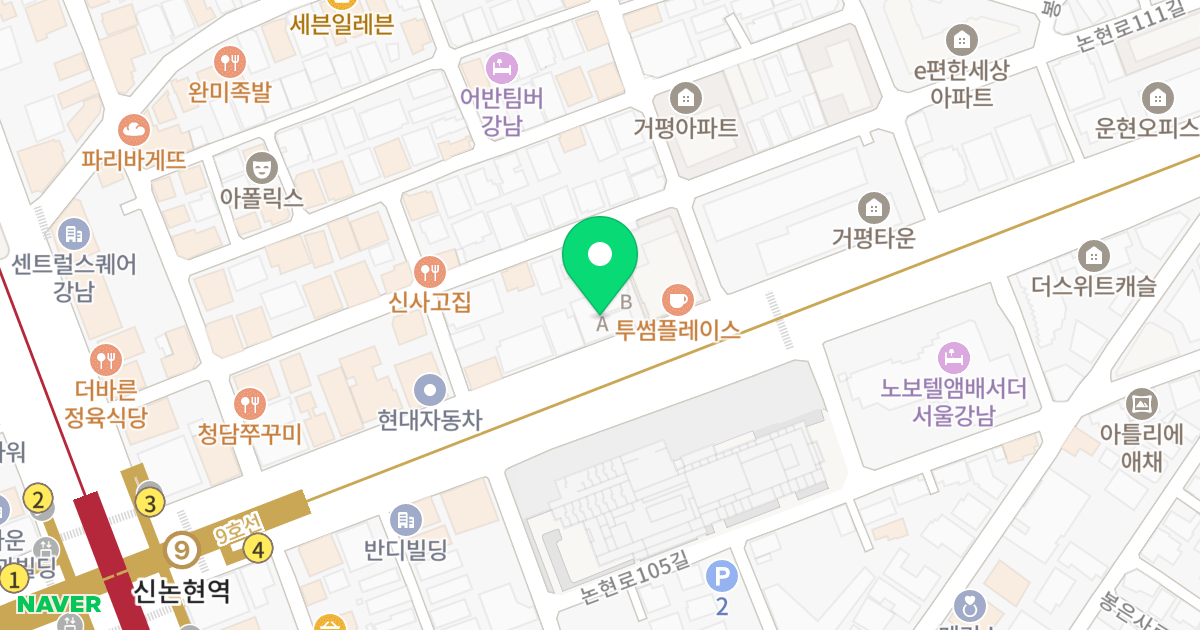 리체힐 신논현 오피스텔A동 위치 지도 - 서울특별시 강남구 봉은사로 123