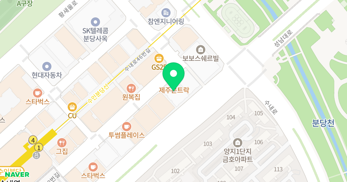 분당 수내동 그라테아 위치 지도 - 경기도 성남시 분당구 황새울로258번길 23