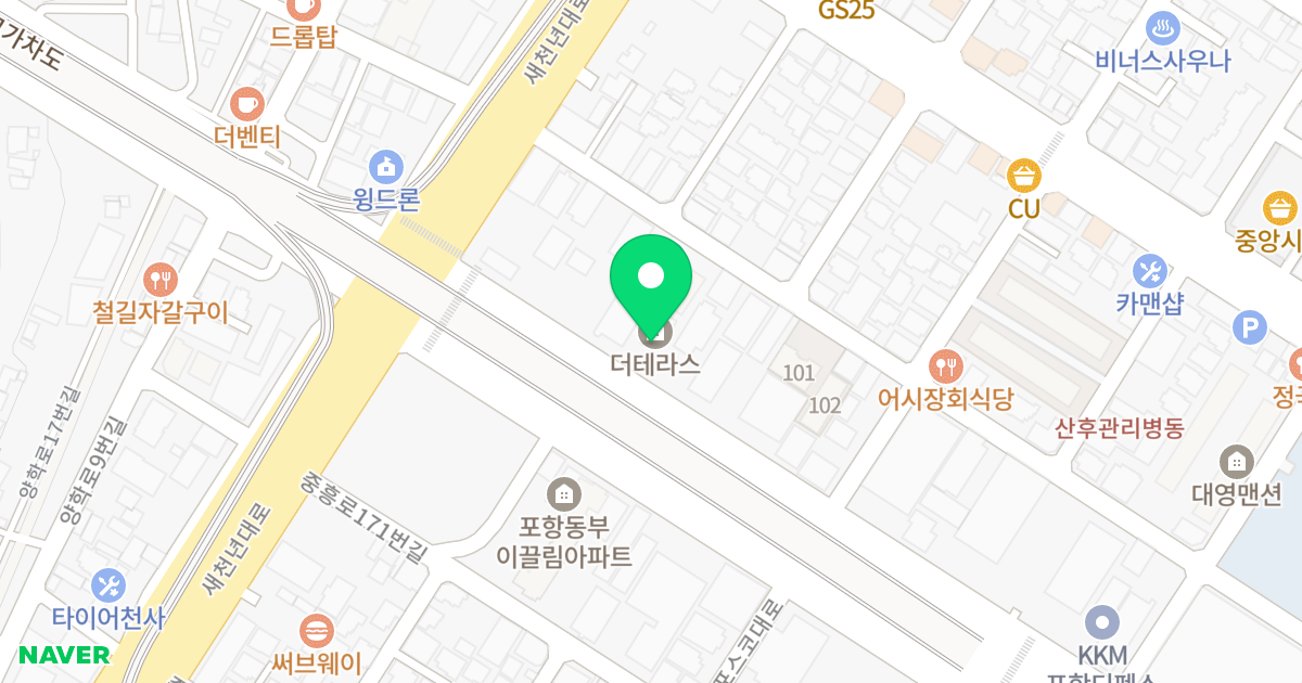 신한 더 테라스 위치 지도 - 경상북도 포항시 북구 포스코대로 247