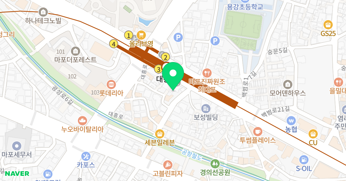 원흥빌딩 위치 지도 - 서울특별시 마포구 백범로 102