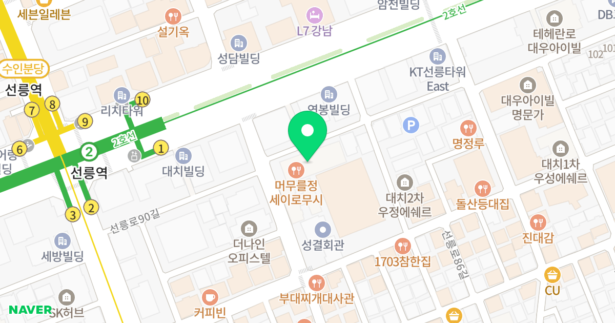 선릉역대우아이빌 위치 지도 - 서울특별시 강남구 테헤란로64길 9