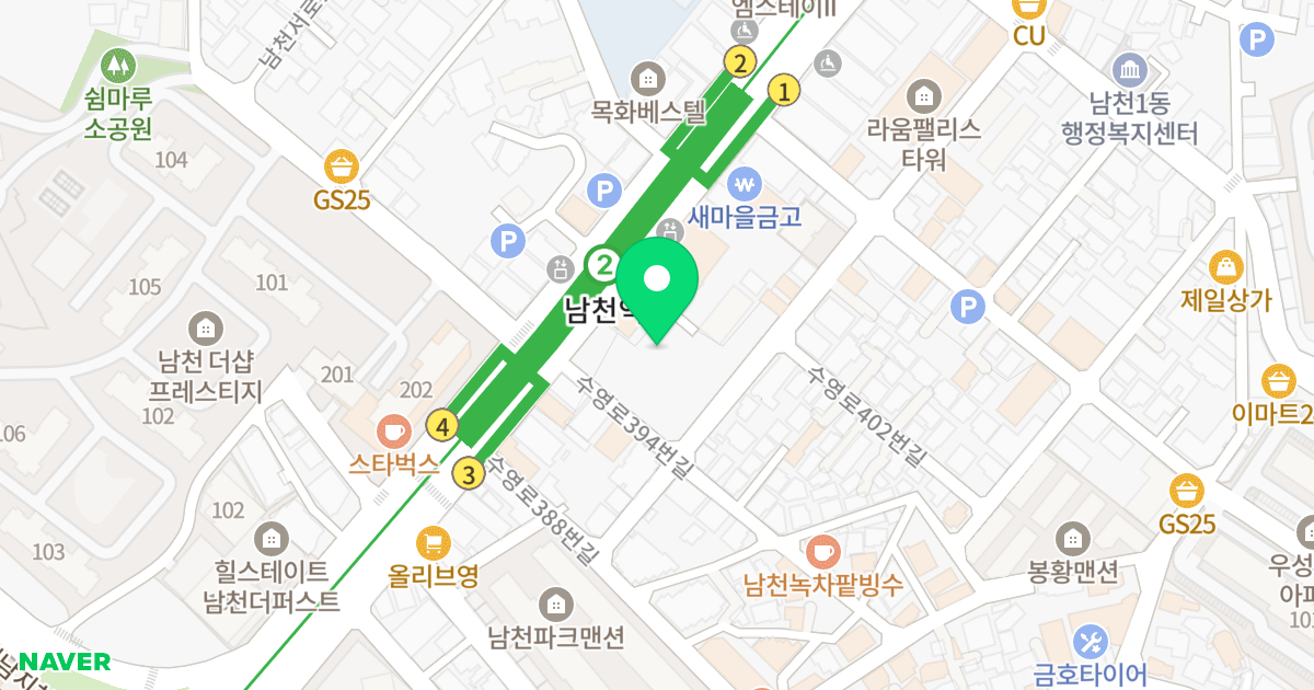 남천현대빌 위치 지도 - 부산광역시 수영구 수영로 398-6