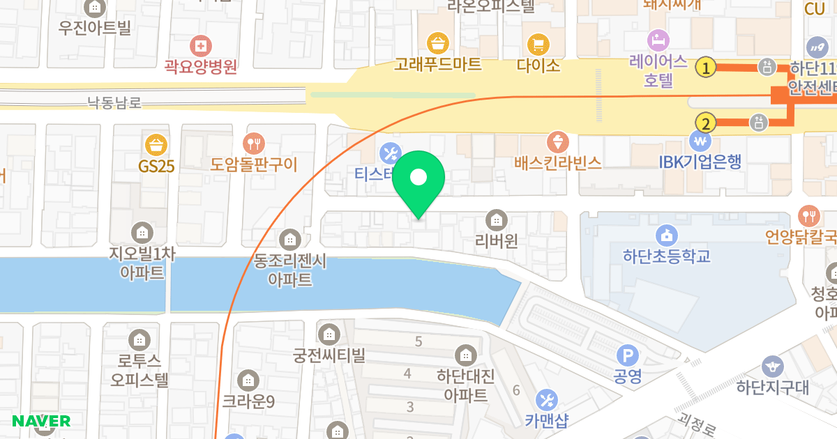 유나W 위치 지도 - 부산광역시 사하구 하신중앙로335번길 77