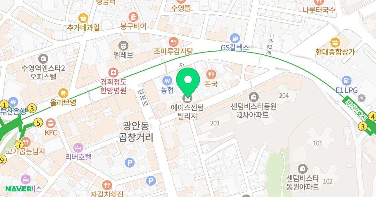 에이스센텀빌리지 위치 지도 - 부산광역시 수영구 감포로102번길 11