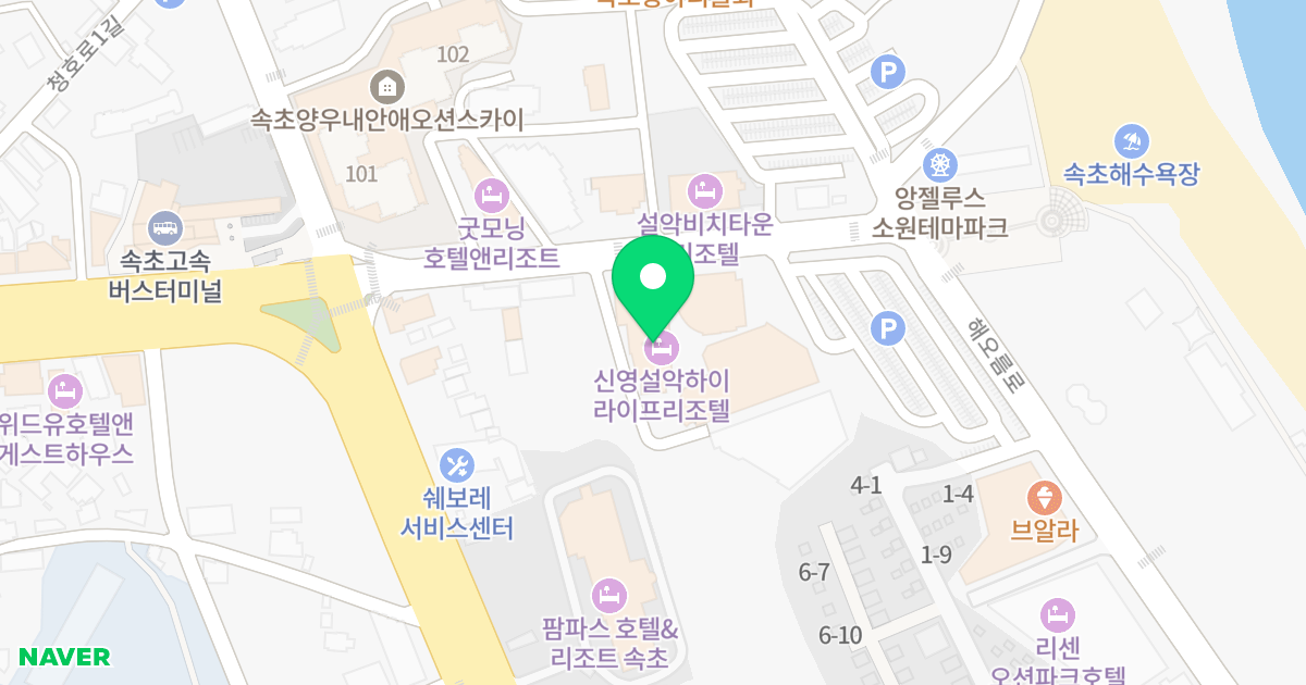 신영 HI-LIFE 오피스텔 위치 지도 - 강원특별자치도 속초시 해오름로 199