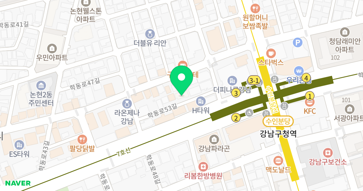 더원 센트럴 위치 지도 - 서울특별시 강남구 학동로53길 3-8