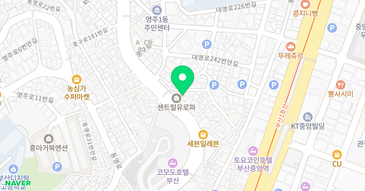 센트럴유로파 위치 지도 - 부산광역시 중구 중구로 168