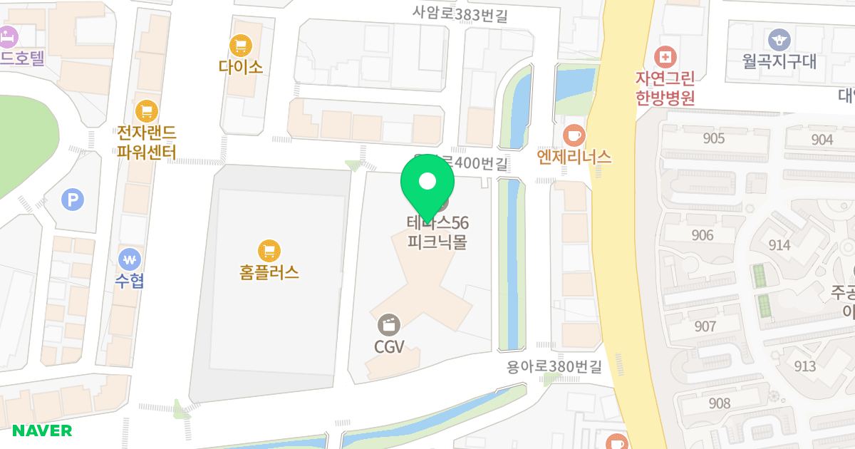 테라스56 피크닉몰 위치 지도 - 광주광역시 광산구 용아로 390
