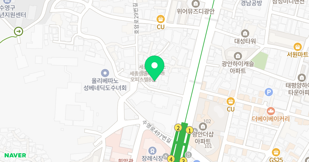 세종엠제이드 위치 지도 - 부산광역시 수영구 수영로507번길 12-1