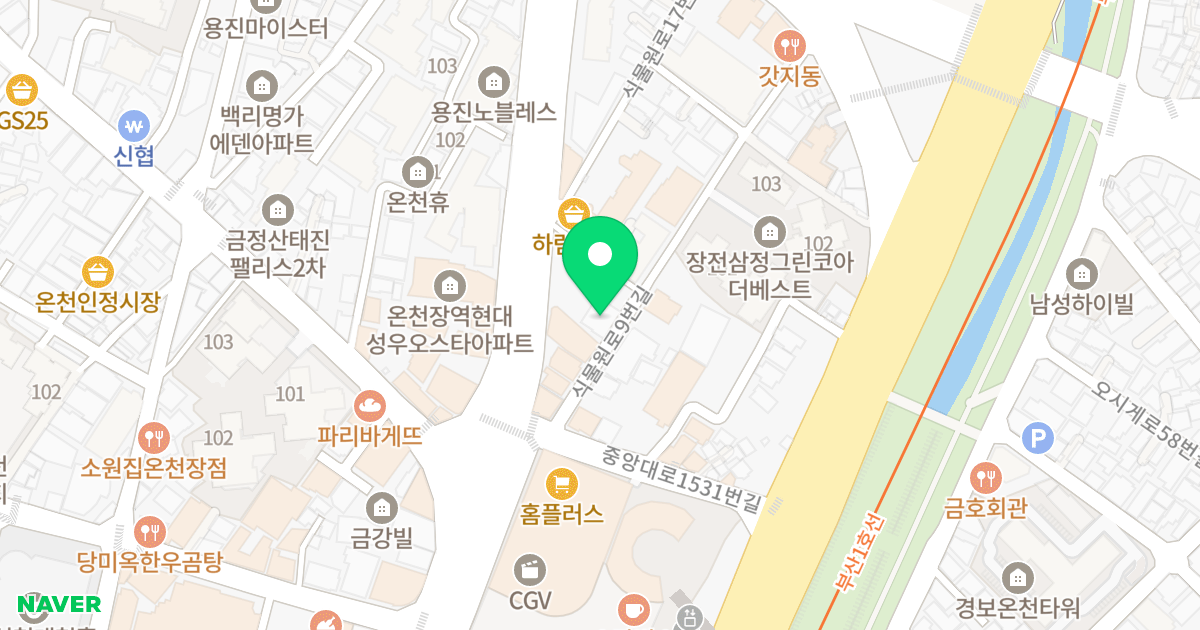 솔베르크 위치 지도 - 부산광역시 금정구 온천장로 138
