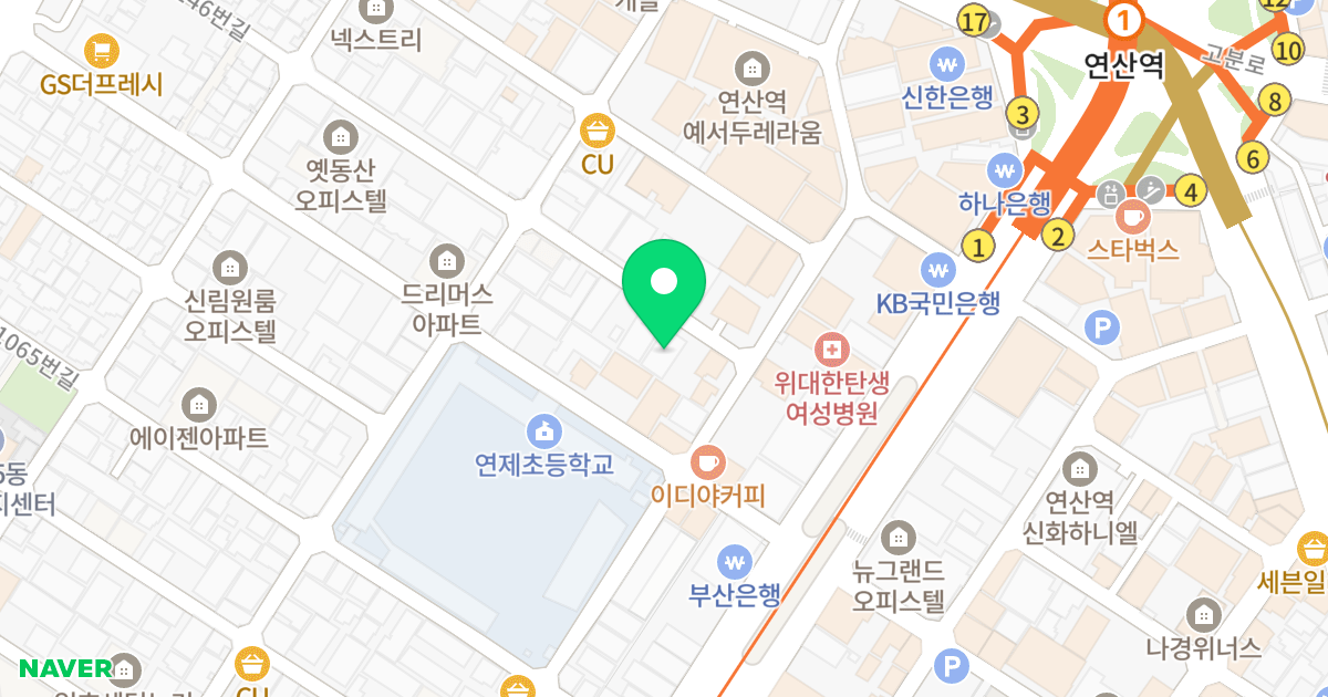더 휴 위치 지도 - 부산광역시 연제구 거제천로146번길 64
