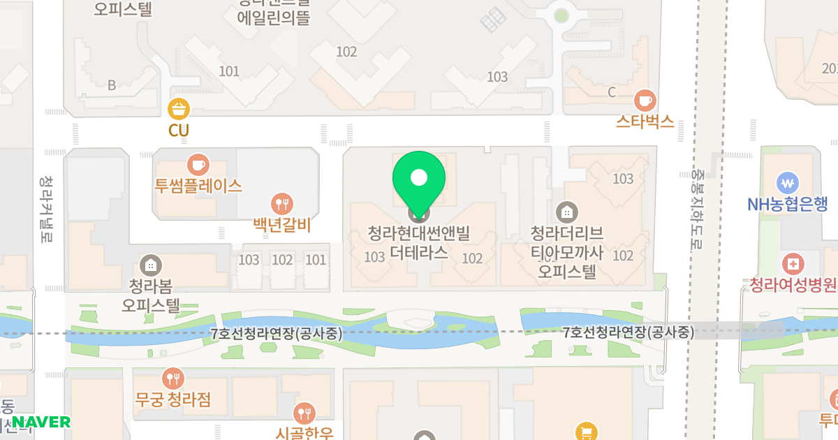 현대썬앤빌 더 테라스 위치 지도 - 인천광역시 서구 청라커낼로288번길 26