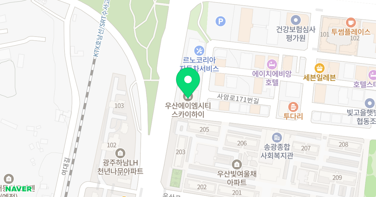 우산동 AM-City 스카이하이 위치 지도 - 광주광역시 광산구 사암로171번길 110
