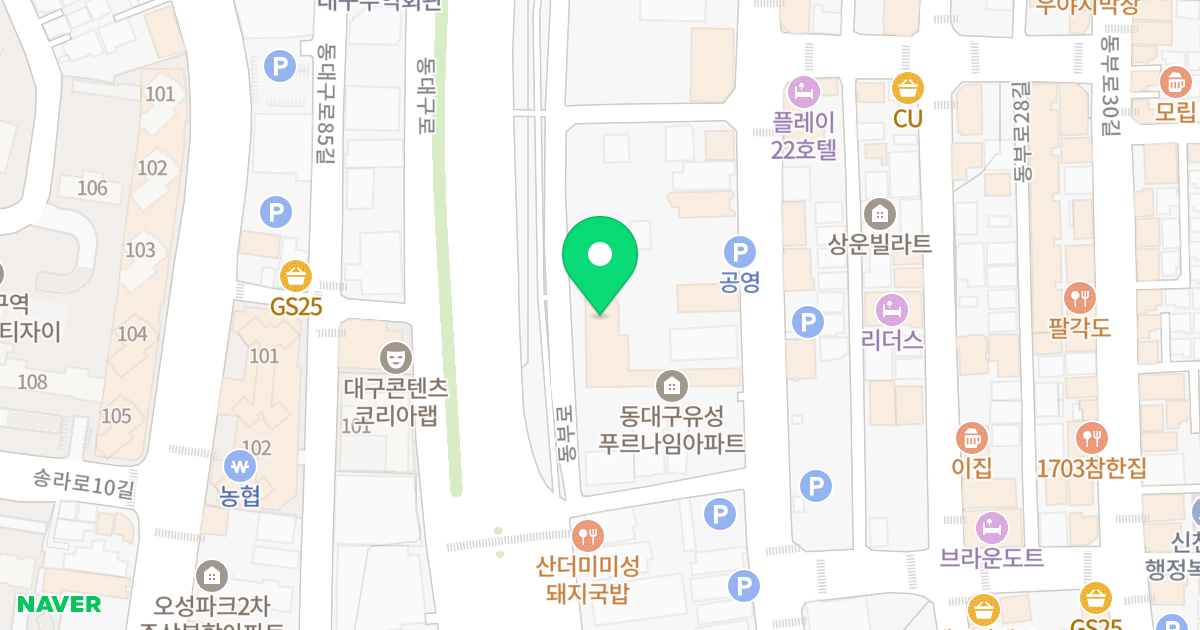 동대구 유성 푸르나임 위치 지도 - 대구광역시 동구 동부로22길 48