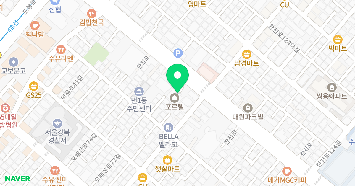 포르텔오피스텔 위치 지도 - 서울특별시 강북구 한천로 1003